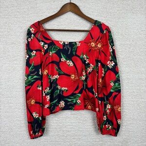 FARM Rio Red Floral Long-Sleeve Blouse